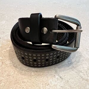 Black Leather Belt with Silver Buckle and silver grommet style size 40